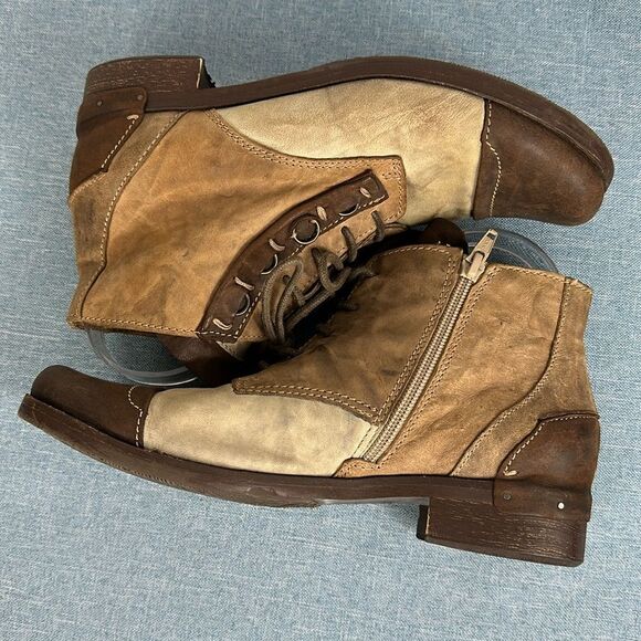 Clocharme Italian Leather Brown Tan Side Zip Ankle Boots Size 7 - Picture 5 of 9
